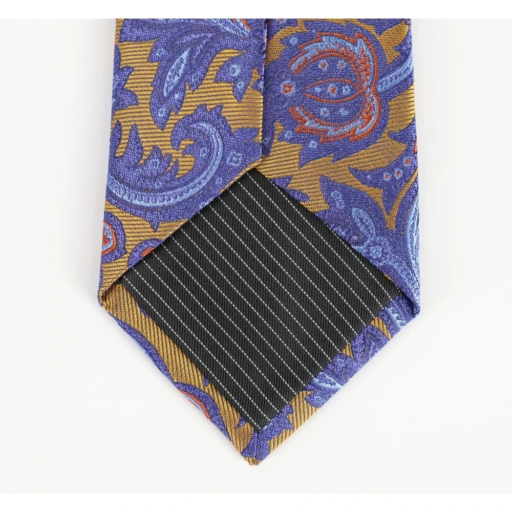 Ted Baker Paisley Necktie Tie Blue Gold Orange Silk Blend Preppy Formal